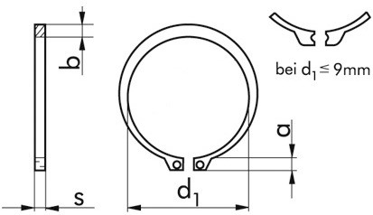 Sicherungsring für Welle DIN 471A - Federstahl - blank - 4 X 0,4